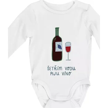 Šetřím vodu piju víno (studio-arte.cz) - Body kojenecké s dlouhým rukávem - Dlouhý r. do 3 měs ( Bílá )