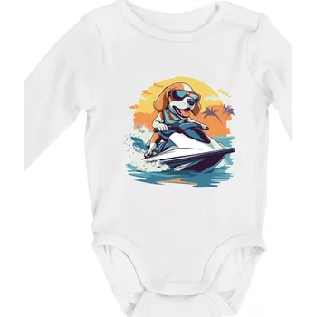 Bígl na vodním skútru - Body kojenecké s dlouhým rukávem - Dlouhý r. 3-6 měs ( Bílá )