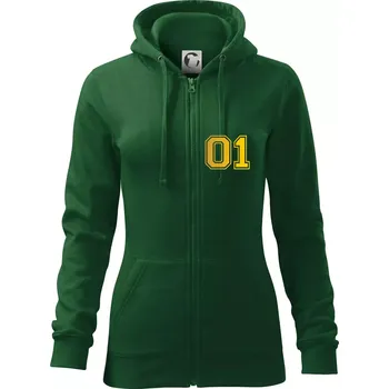 Dámská mikina King - Queen - 01 dres - zlatý potisk - Dámská mikina trendy zipper s kapucí - S ( Lahvově zelená )