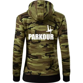 Dámská mikina Parkour - na jedné ruce - Dámská mikina trendy zipper s kapucí - M ( Zelený maskáč )