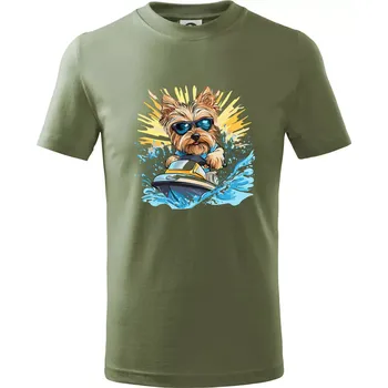 Yorkšírský teriér na vodním skútru - Tričko dětské bavlněné - 134 cm/8 let ( Khaki )