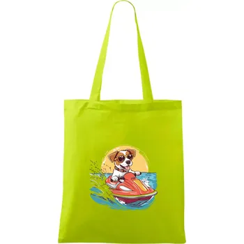 Jack russell teriér na vodním skútru - Taška bavlněná - 42 x 38 cm ( Limetková )