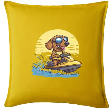 Polštář Jezevčík na vodním skútru - Polštář 50x50 - 50x50 - Včetně výplně ( Žlutá )