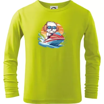 Chlapecké tričko Bišonek na vodním skútru - Triko dětské Long Sleeve - 134 cm/8 let ( Limetková )