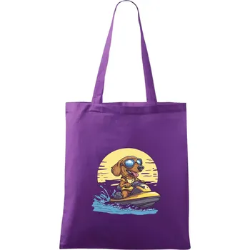 Jezevčík na vodním skútru - Taška bavlněná - 42 x 38 cm ( Fialová )