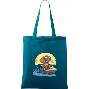 Jezevčík na vodním skútru - Taška bavlněná - 42 x 38 cm ( Petrolejová )