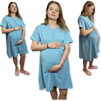 Dámská noční košile TĚHOTENSKÉ NOČNÍ PRO DĚTI, BAVLNĚNÉ, KRÁTKÝ RUKÁV, vel XXL, MODRÉ