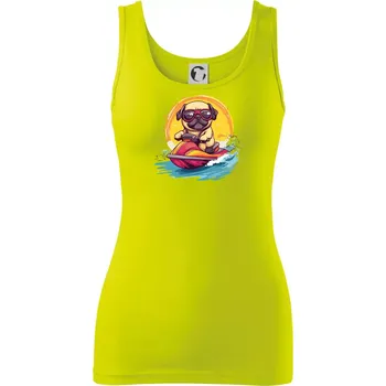 Dámské tričko Mops na vodním skútru - Dámské tílko - S ( Limetková )