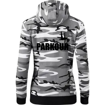 Dámská mikina Parkour - na jedné ruce - Dámská mikina trendy zipper s kapucí - XL ( Šedý maskáč )