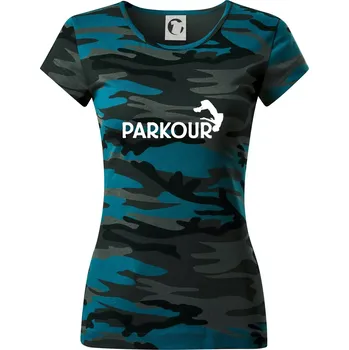 Parkour - salto - Dámské maskáčové triko - M ( Petrolejová maskáč )