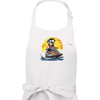 Kuchyňská zástěra Chrt na vodním skútru - Dámská zástěra na vaření - Univerzální velikost ( Bílá )