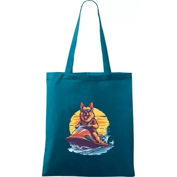 Německý ovčák na vodním skútru - Taška bavlněná - 42 x 38 cm ( Petrolejová )