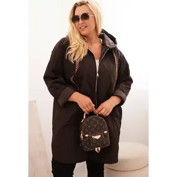 Kesi Włoski Dámská bunda Plus Size prošívaná s kapucí a nápisem HOPE hnědá Kesi Włoski černá | hnědá 3377177