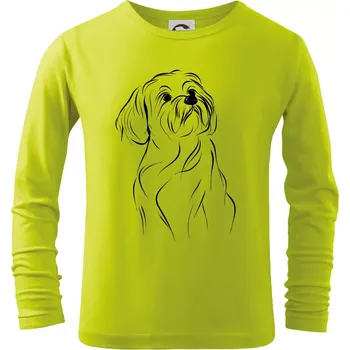 Dětská móda Lhasa Apso černý nákres slabé linky - Triko dětské Long Sleeve - 122 cm/6 let ( Limetková )