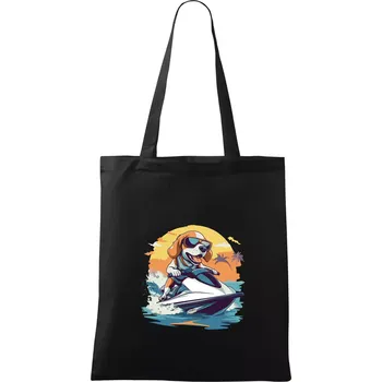 Nákupní taška Bígl na vodním skútru - Taška bavlněná - 42 x 38 cm ( Černá )