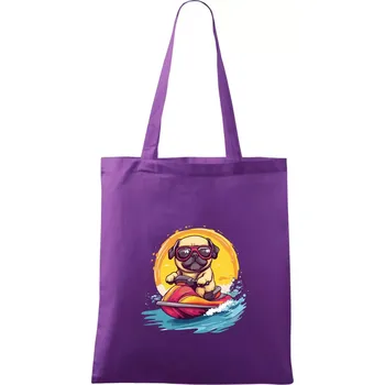 Mops na vodním skútru - Taška bavlněná - 42 x 38 cm ( Fialová )
