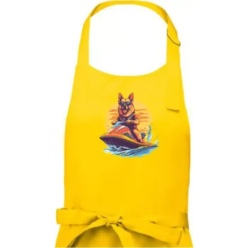 Kuchyňská zástěra Německý ovčák na vodním skútru - Dámská zástěra na vaření - Univerzální velikost ( Žlutá )