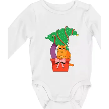 Kočka a stromeček - Body kojenecké s dlouhým rukávem - Dlouhý r. 3-6 měs ( Bílá )