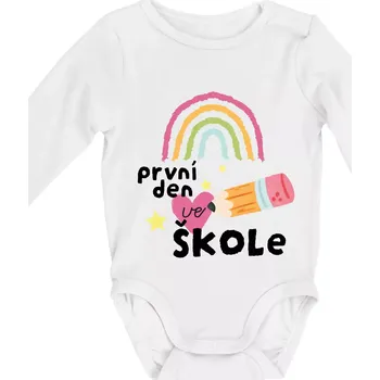 Kojenecké oblečení První den ve škole - Body kojenecké s dlouhým rukávem - Dlouhý r. do 3 měs ( Bílá )