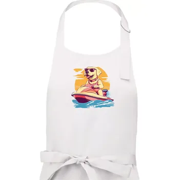 Kuchyňská zástěra Zlatý retrívr na vodním skútru - Pánská zástěra na vaření - Univerzální velikost ( Bílá )