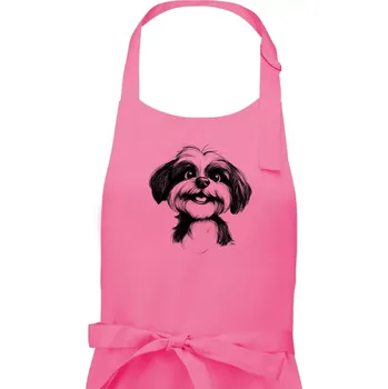 Kuchyňská zástěra Lhasa Apso karikatura hlava - Pánská zástěra na vaření - Univerzální velikost ( Růžová )
