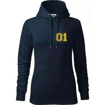 Dámská mikina King - Queen - 01 dres - zlatý potisk - Mikina dámská Cape s kapucí - 2XL ( Námořní modrá (velmi tmavá - téměř černá) )