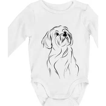 Lhasa Apso černý nákres slabé linky - Body kojenecké s dlouhým rukávem - Dlouhý r. 3-6 měs ( Bílá )