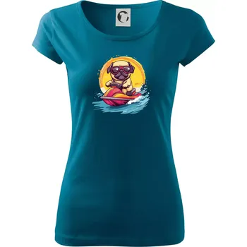 Dámské tričko Mops na vodním skútru - Dámské triko Pure - L ( Petrolejová )