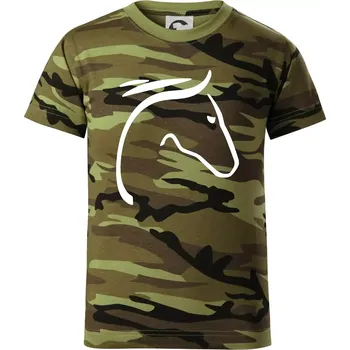 Kůň - hlava silueta - Dětské maskáčové triko - 122 cm/6 let ( Zelený maskáč )