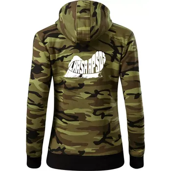 Dámská mikina Lhasa Apso nápis v těle - Dámská mikina trendy zipper s kapucí - L ( Zelený maskáč )