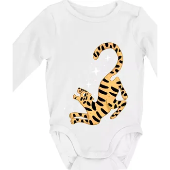 Kojenecký body Tygr s hvězdami (studio-arte.cz) - Body kojenecké s dlouhým rukávem - Dlouhý r. do 3 měs ( Bílá )