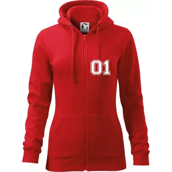 Dámská mikina King - Queen - 01 dres (černobílá) - Dámská mikina trendy zipper s kapucí - L ( Červená )