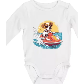Jack russell teriér na vodním skútru - Body kojenecké s dlouhým rukávem - Dlouhý r. do 3 měs ( Bílá )