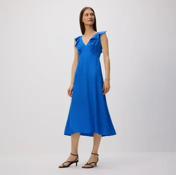 Dámské šaty Reserved - Midi šaty z&nbsp;lyocellu - modrá - 050GG-55X - 050GG-55X-XS