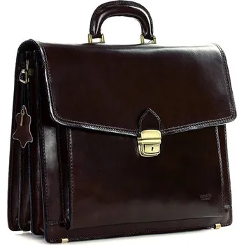 Pánská aktovka Mazzini Business Pánská kožená aktovka ručně šitá RENO; tmavě hnědá