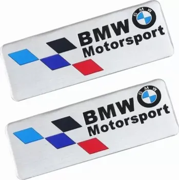 Tuning 2x Samolepka 3D BMW Motosport, barva chrom - vhodná na auto, motorku, na nábytek, na sešit
