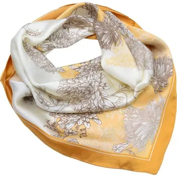 Šátek Velký šátek - zlato-béžový s květinovým potiskem