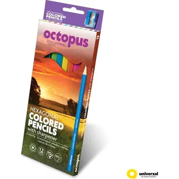 PASTELKY dřevěné šestihranné 12ks + ořezávátko