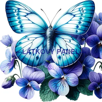 Látkový panel - Motýl na květině - MO-46 Velikost: 15x15cm, Materiál: Kočárkovina