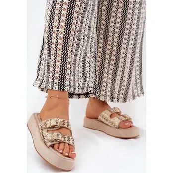 Dámské pantofle Dámské Sandały Na Platformě S Přezkami A Pletením Limme Barva: Béžová, Velikost: 40