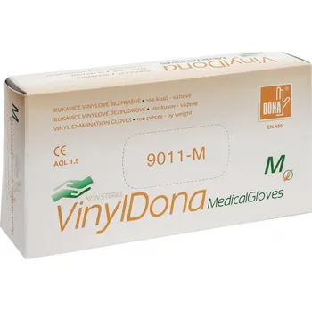 Rukavice na úklid Dona Vinyldona rukavice vinylové nepudrované bezprašné, velikost M 100 kusů v krabici