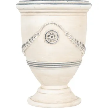 Váza Béžový antik květináč/ váza zdobený listy Brocante - Ø 23*31 cm