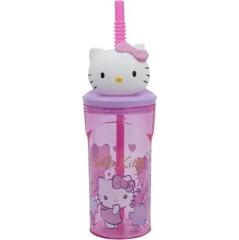 Sklenice Plastová sklenice s integrovaným brčkem a 3D dekorací HELLO KITTY