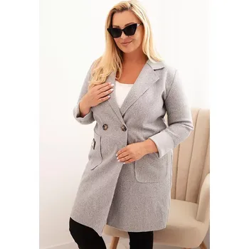 Dámský kabát Kesi Włoski Dámský elegantní kabát Plus Size s límcem a velkými kapsami šedý Kesi Włoski bílá | šedá 3377112