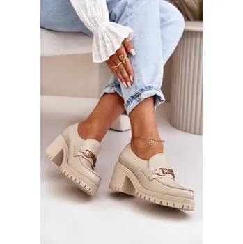 Dámské polobotky Zazoo 20175 Dámské polobotky na podpatku Přírodní kůže Barva: Béžová, Velikost: 39