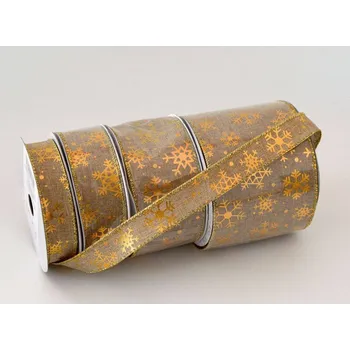 Stuha Vánoční stuha s metalickým potiskem HNĚDO-ZLATÁ - A - šířka 2,5 cm, délka 9 metrů
