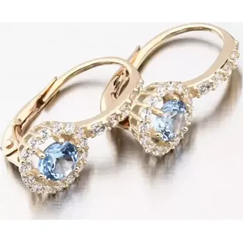 Náušnice Dámské náušnice žluté zlato 585 zirkon s akvamarín 663P-120283-03