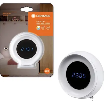 Hodiny Ledvance-LED Digitální hodiny s podsvícením NIGHTLUX LED/0,3W/5V 3000/4000/6500K P225266A bílá
