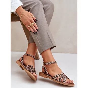 Dámské sandále Zazoo 40378 Ploché Dámské Kožené Sandály Barva: Béžová, Velikost: 39