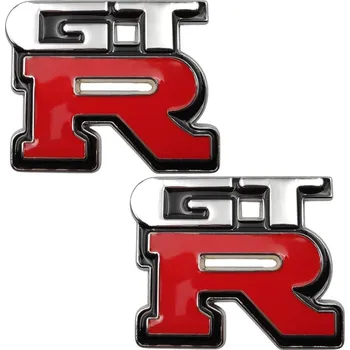 Samolepicí dekorace na vozidlo 2x Samolepka 3D GT R, barva černá/chrom/červená